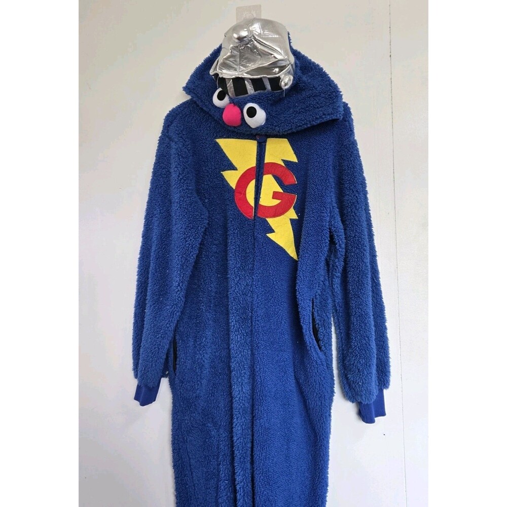 Sesame Street Super Grover Mens S/M Fleece Pajama Union Suit Costume Cosplay